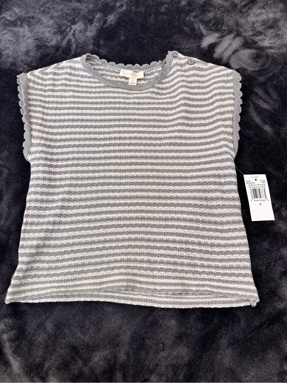 Jessica Simpson Gray Striped Knit Tank with Scalloped Trim